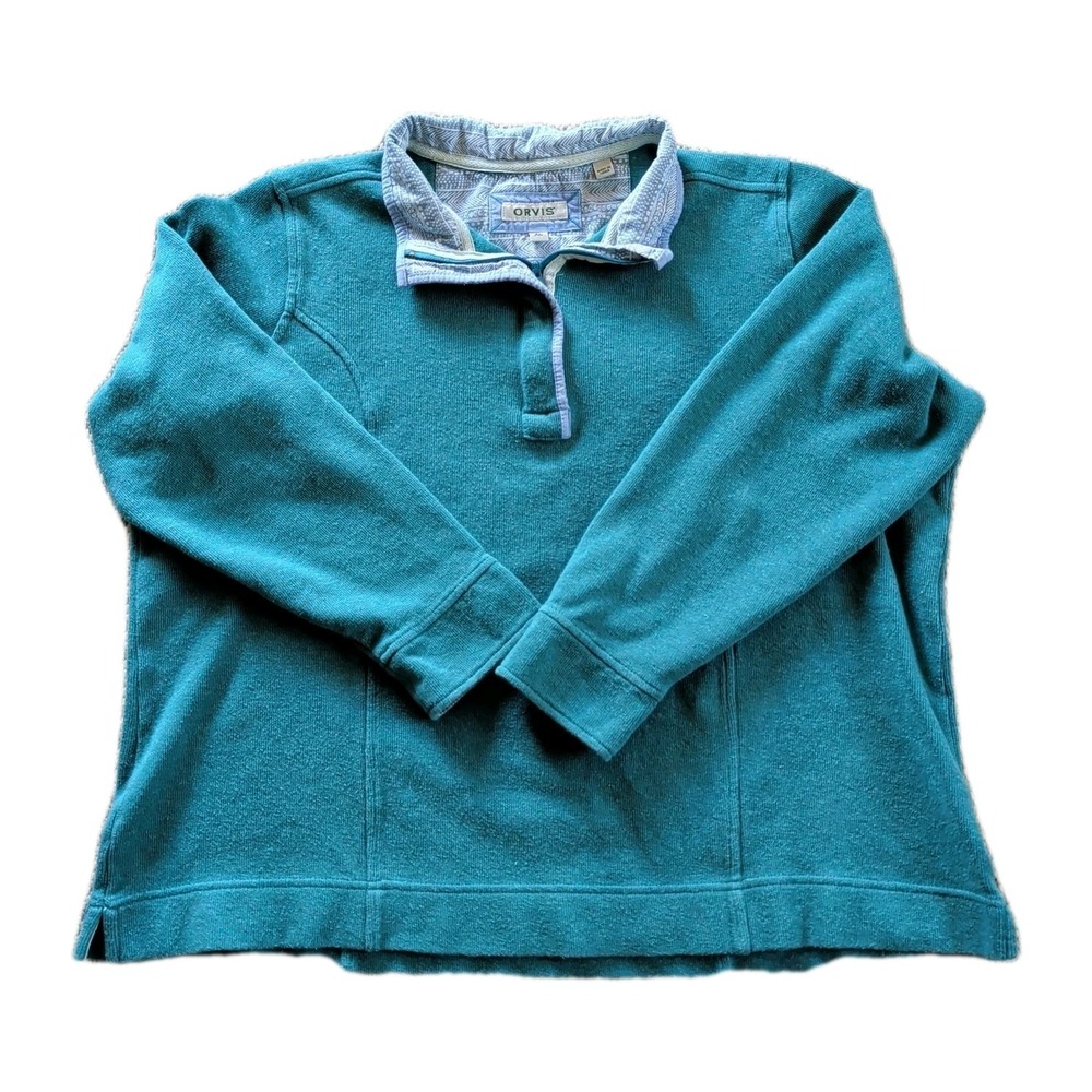 Vintage 90s Orvis Made in USA 100% Cotton Quarter-Zip Sweater Light Blue Cottage